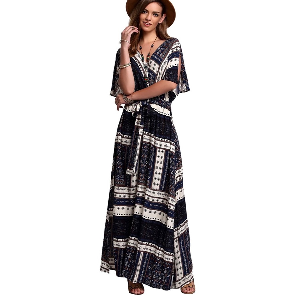 Milumia boho split tie waist maxi